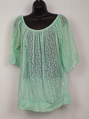 Pinc Green Lace Beach Cover-up Shirt Top Women Junior? Size 1X See Measurements
